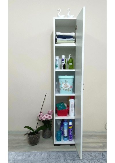 Tek Kapaklı 5 Raflı Çok Amaçlı Banyo Mutfak Kiler Dolabı Beyaz Tek Kapaklı 5 Raflı Çok Amaçlı Banyo Mutfak Kiler Dolabı Beyaz