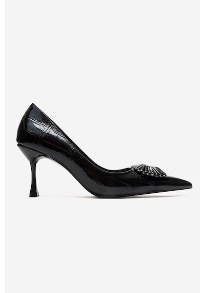 Luvishoes Rebel Siyah Baskılı Tokalı Kadın Topuklu Ayakkabı Siyah