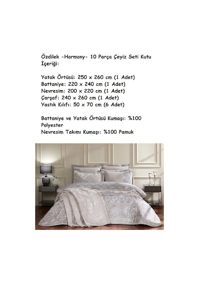 Özdilek -harmony Gümüş- 10 Parça Çift Kişilik Çeyiz Seti