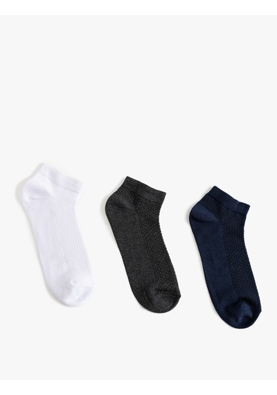 Koton Patik Çorap Seti 3'lü Dokulu Pamuk Karışımlı Multıcolor 5wam80197aa Mavi