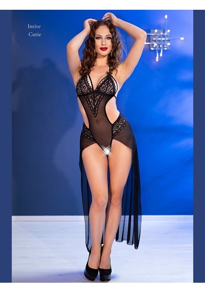 İntive Lingerie Intive Fantasy Siyah V Yaka Dantelli Bel Dekolteli Arkası Etekli