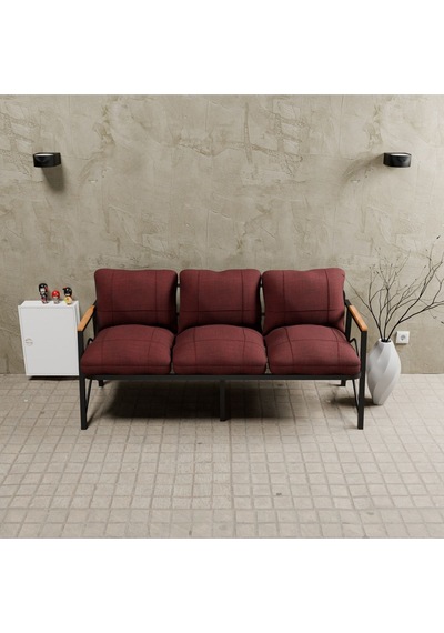 Mb Garden Furnıture Simetri Model, Balkon, Bahçe, Cafe, Metal Koltuk Takımı, Bahçe Takımı , Çay Seti, Üçlü Koltuk Bordo