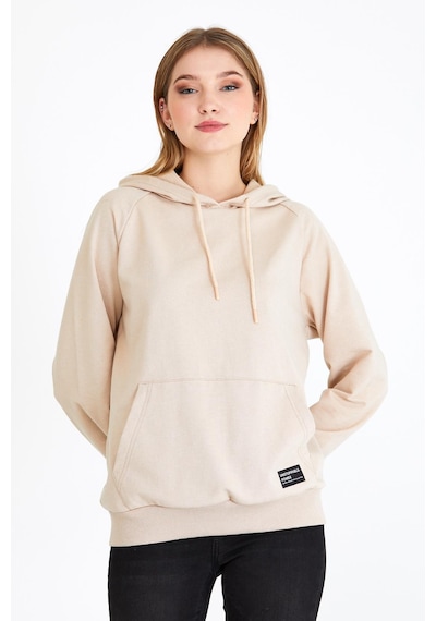 Metalic Kadın Bej Kapüşonlu Basic Örme Sweatshirt Bej