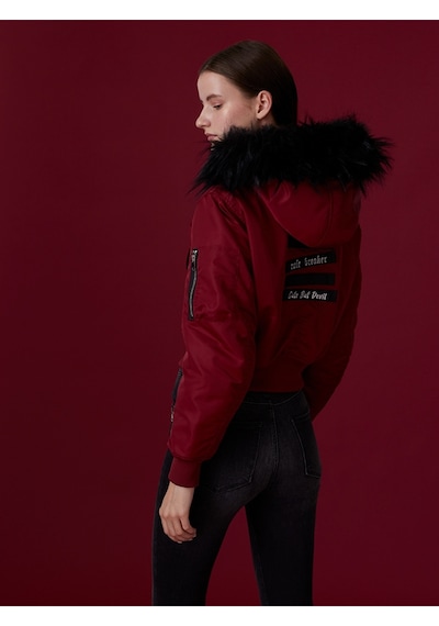 Slim Fit Kadın Mont Bordo