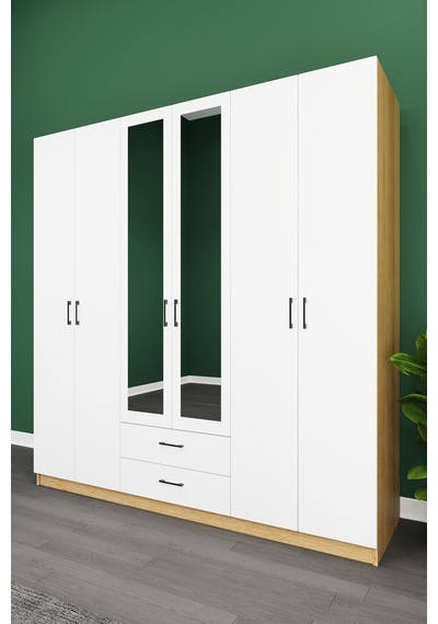 Asra Trend Lüks 6 Kapaklı Çekmeceli Gardırop %100 Mdf Askılı Aynalı Düzenleyici Elbise Dolabı G-05 Karina - Beyaz Asra Trend Lüks 6 Kapaklı Çekmeceli Gardırop %100 Mdf Askılı Aynalı Düzenleyici Elbise Dolabı G-05 Karina - Beyaz