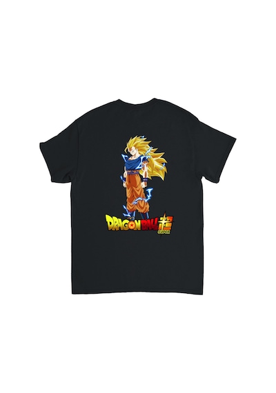 Paybuy Erkek Anime Karakteri Baskılı Pamuklu Tişört Spiky Saçlı Kahraman Siyah
