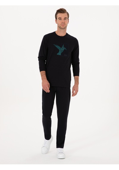 Lacivert Regular Fit Bisiklet Yaka Sweatshirt