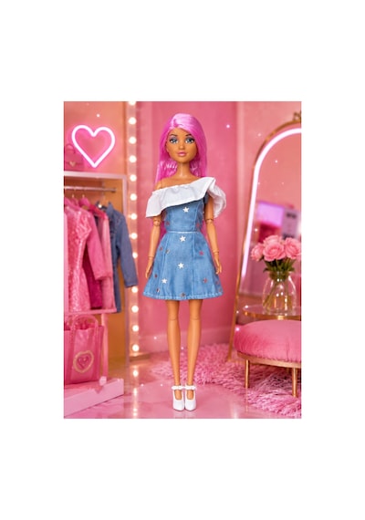 Moda Bebek Oyuncak Pembe Saçlı Kot Kıyafetli Bebek Oyuncak - Kız Çocuk Hediye 3+ Yaş Pembe Saçlı - Kot Kıyafetli