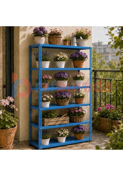 6 Katlı Renkli Dekoratif Çelik Raf - Çiçeklik Rafı, Ofis Rafı 0,70 Mm Siyah-31x93 Cm-150 Cm