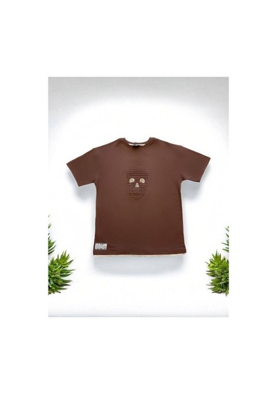Carinos Çocuk Pamuklu Oversize Kuru Kafa Desenli Tshirt-14618 Kahverengi