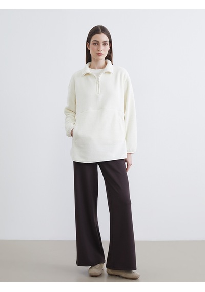 Lcw Modest Beyaz Dik Yaka Oversize Kadın Polar Sweatshirt