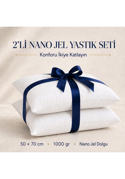 Sinada 2 Adet Microfiber 1000gr Nano Jel Yastık 50x70 Cm - %100 Pamuk Kılıflı Beyaz