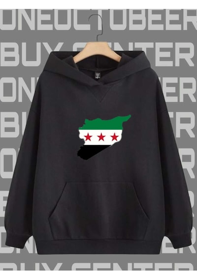 Buy Center Özgür Suriye Yeni Bayraklı Sweatshirt Hoodie Siyah1