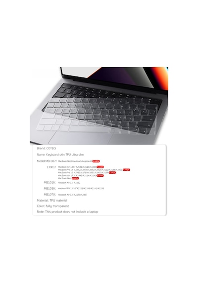 Neo Leke Tutmaz Yıkanabilir Apple MacBook Air / Pro Uyumlu İnce Tpu Klavye Koruyucu Şeffaf