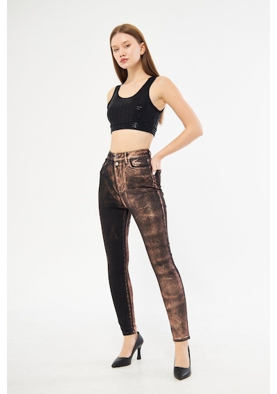 Varaklı Çift Renk Jean Pantolon 001