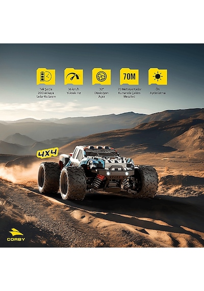 Corby Blasty Extreme Csg04 Uzaktan Kumandalı Yarış Arabası 36 Km/h Hız, 4x4 Süspansiyon, 70 M Kontrol Çok Renkli