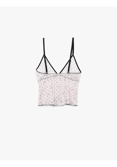 Koton Puantiyeli V Yaka Slim Fit Fiyonklu Tüllü Crop Pijama Üstü Pembe Desenli 7wlk90004mk