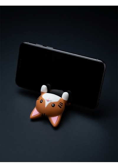 Kahverengi Kedi Figürlü Telefon Tutucu Stand - 3d Baskı Ofis Masaüstü Aksesuarı Ve Biblo