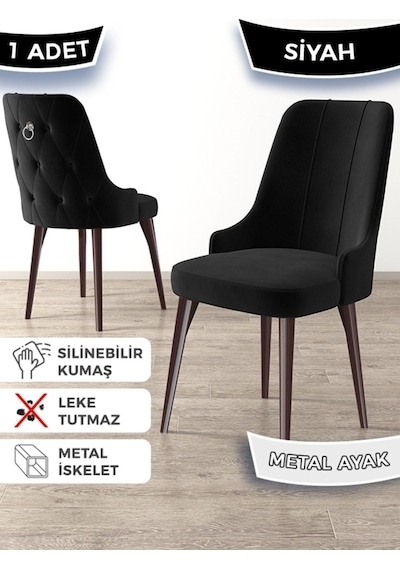 Canisa Newa Serisi, 1.sınıf Babyface Kumaş Kahve Metal Ayak Gümüş Halkalı, 1 Adet Siyah Sandalye Sandalye Siyah Ayaklar Kahve