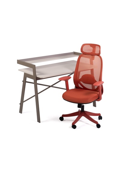 Ofisbazaar Home Desk 120x60 Cm Üst Raflı Metal Ayaklı Çalışma Masası Toprak