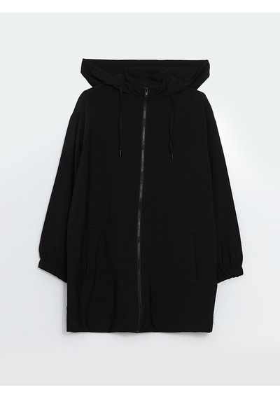 Lcw Modest Siyah Kapüşonlu Düz Oversize Kadın Tunik