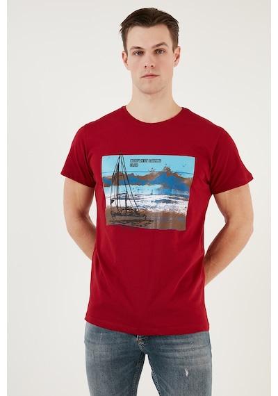 Buratti Baskılı Bisiklet Yaka % 100 Pamuklu Slim Fit Erkek T Shirt 541Yelken24 Kırmızı