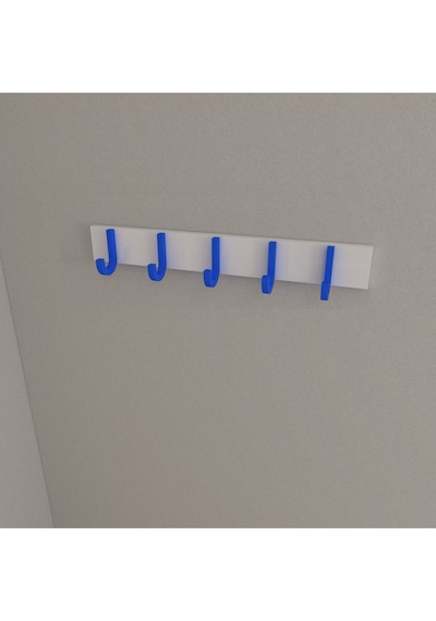 Hepsi3boyutlu Modern Duvar & Kapı Baston Askılık - 5 Adet Mavi J Askılık - Model No : 6 Mavi