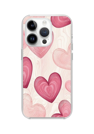 Apple Uyumlu iPhone 14 Pro  Çizgisel Pembe Kalp Baskılı Silikon Kılıf Renkli