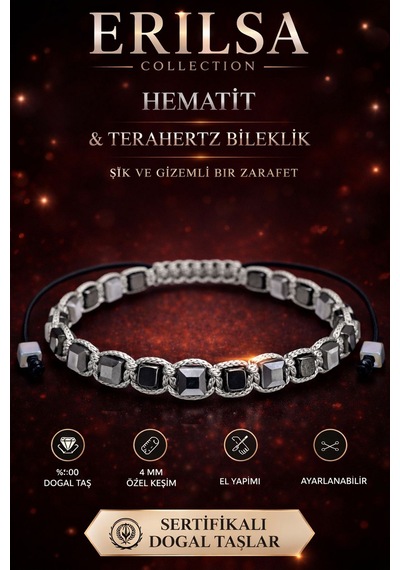 Sertifikalı Hematit Terahertz Bileklik - 4 Mm Küp Kesim Doğal Taş Çok Renkli