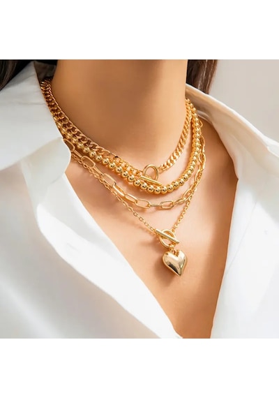 Girift Vintage Clam 4 Adet Gold Kolye Seti Gold