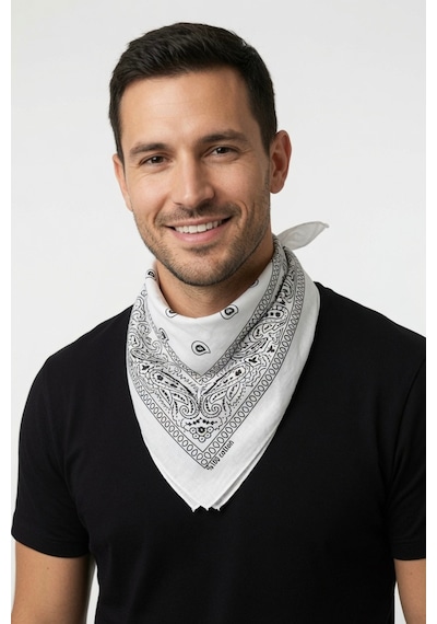 Mollycrush Unisex Beyaz Şal Desenli Fular Günlük Saç Aksesuarı, Boyunluk Ve Outdoor Bandana Beyaz