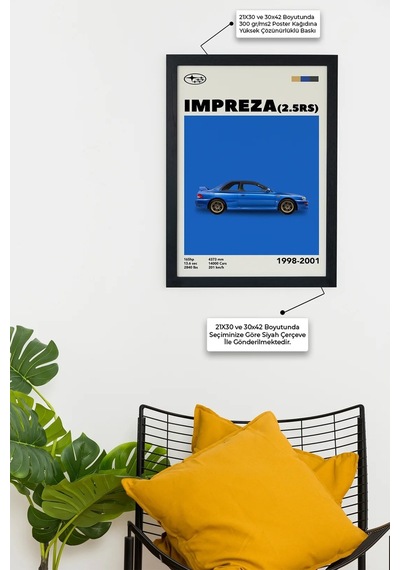 Subaru Impreza 2.5rs 1998-2001 Car Serie Özel Tasarım Siyah Çerçeveli Tablo Poster