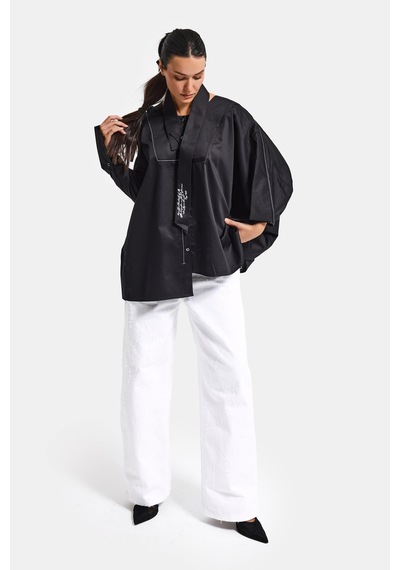 it's basic Kadın Siyah Renk Oversize Tasarım Gömlek