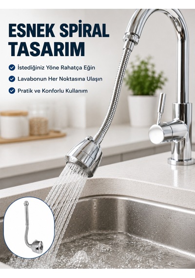 Çok Fonksiyonlu Musluk Uzatma Aparatı 360 Hareketli Krom Musluk Başlığı 1