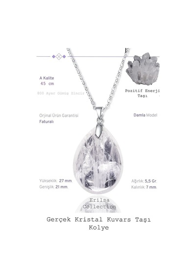 Erilsa Sertifikalı Damla Model Kristal Kuvars Taşı Kolye Gümüş Aparatlı Çok Renkli