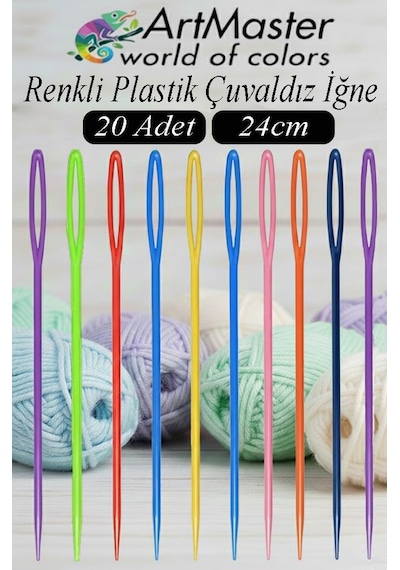 Çuvaldız Yün İğnesi Renkli Plastik 24 Cm 20 Adet Plastik Yün Örgü Örme Dikiş İğnesi Dokuma İğnesi Yün Dikme İğnesi