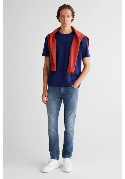 Gant Erkek Mavi Emboss C-neck T-shirt-11407 Mavi