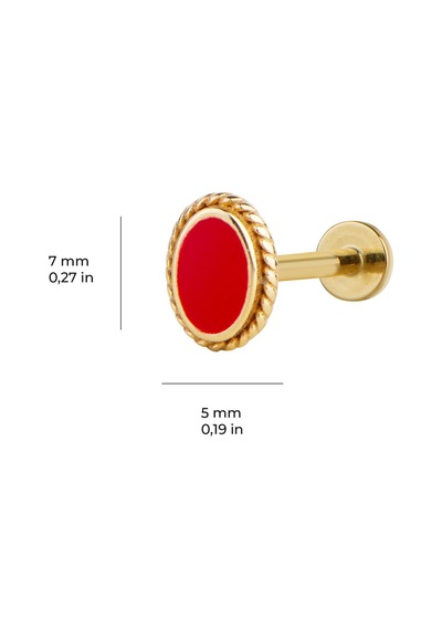 Goldkupe Kırmızı Mineli Yuvarlak Altın Piercing-6462