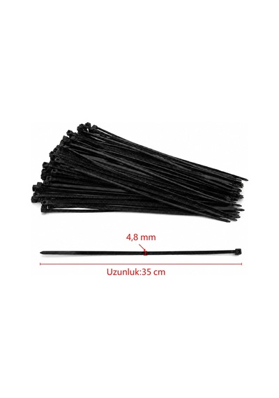 100 Adet Kablo Bağı Plastik Cırt Kelepçe 4,8x350 Mm Siyah Güçlü Kilitleme Kablo Sabitleme Bağı Genel