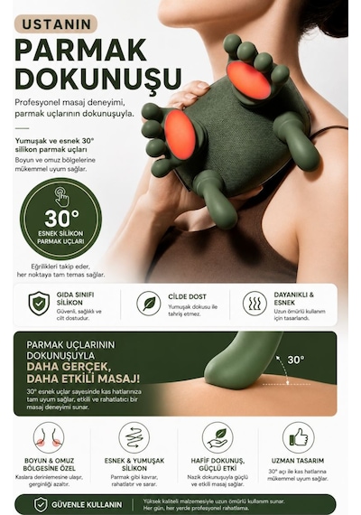 Wr-6 Pro Isıtmalı Şarjlı Masaj Aleti Kablosuz Boyun Omuz Sırt Bacak Derin Doku Masaj Cihazı Haki
