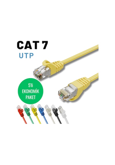 5 Adet 25 Cm Sarı Irenıs Cat7 Ethernet Network Lan İnternet Kablosu