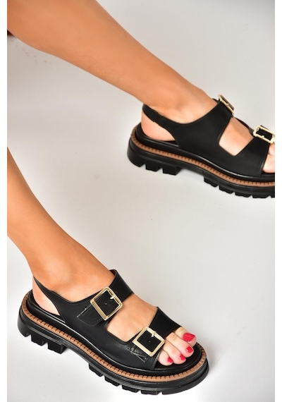 Fox Shoess437302209 Siyah Kalın Tabanlı Kadın Sandalet Siyah