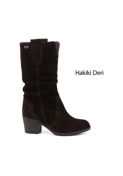 Gönderi(R) Gönderir Kadın Kahve Süet Kalın Topuklu Körüklü Hakiki Deri Çizme Gkzc13447531 Kahverengi