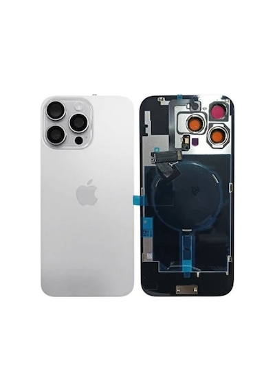 Apple iPhone Uyumlu 16 Pro Beyaz Kamera Camlı Arka Cam Batarya Pil Kapağı Telefon Arka Kapak 03600096