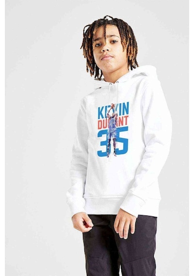 Tshirthane Kevin Durant Baskılı Unisex Çocuk Kapüşonlu Beyaz Sweatshirt