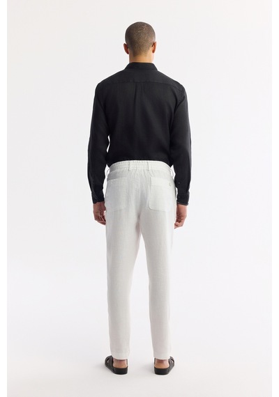 Avva Erkek Beyaz Beli Lastikli %100 Keten Relaxed Fit Pantolon B003032