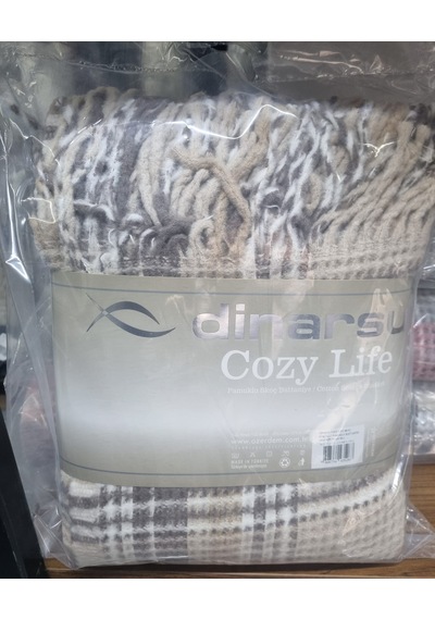 Dinarsu Cozy Life Pamuklu Skoç Tv Battaniyesi 130 X 170 Plaid Bej Kahve