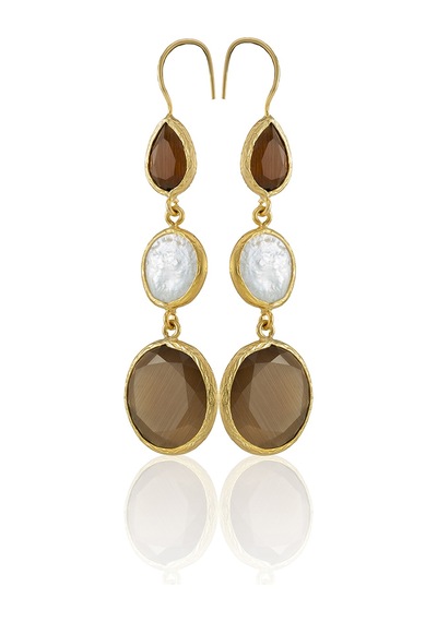 Kadir Jewellery 22 Ayar Altın Kaplama Kadın İnci Küpe -el İşçiliği Ve Hipoalerjenik Küpe Kahverengi