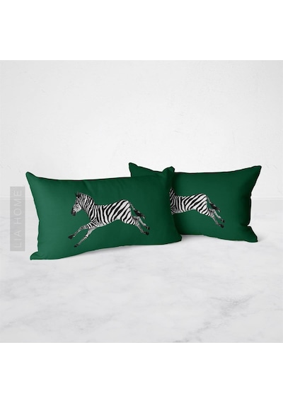 Yeşil Zebra Desenli Çift Taraflı Dekoratif 2'li Yastık Kılıfı Seti 32 x 55 CM - Yeşil
