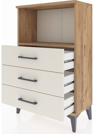Arges Komodin Tek Raflı 3 Çekmeceli 60x30x96 Çam-aytaşı Atlas Çam